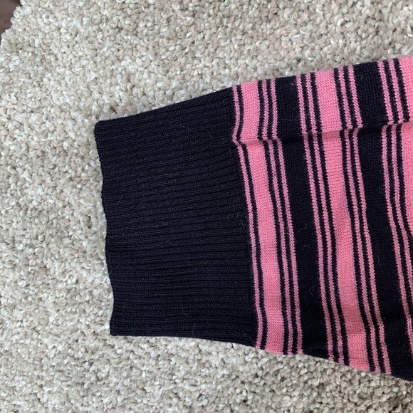 ByDesign Women's Short‎ Sleeve Lightweight Sweater Top Pink Black Stripes LARGE - Picture 3 of 4
